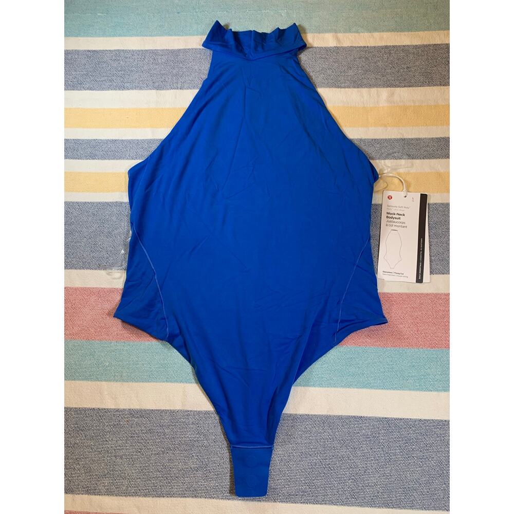 NWT Lululemon Mock Neck Bodysuit Blue Size L Sleeveless Snap Gusset Stretch Soft